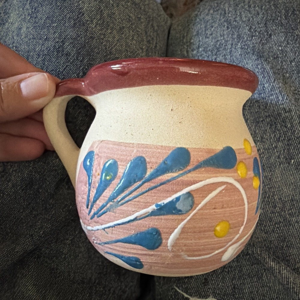 Mexican Clay Coffee Mug Jarrito De Barro Artesanal Pottery Folk Art Cup